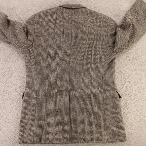 VINTAGE Tweed Jacket M MT Blue Brown Herringbone Marled 100% Wool Blazer 42L